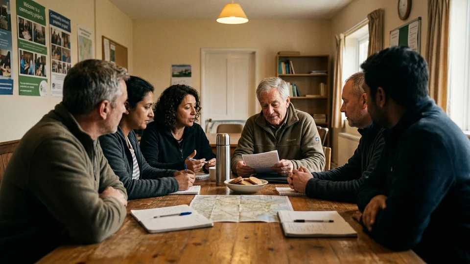 Adults taking part in a fictional team discussion